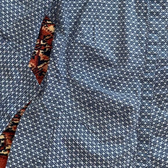 Lafayette 148 Size 8 Blue/White Mini Print Button Front Blouse Ruched Sides FS - Picture 8 of 10